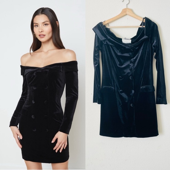 L'AGENCE Dresses & Skirts - L’AGENCE MEDIUM Micaela Velvet blazer off the shoulder mini dress in black